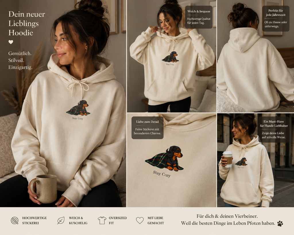 Stay Cozy Dackel Hoodie - Unisex Pullover mit Dackel Motiv
